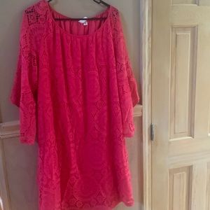 XL 3/4 length and 3/4 sleeves pink dress with lace